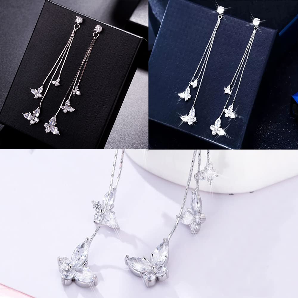 Kairangi Earrings for Women and Girls | Silver Toned Long Chain Dangler Earring | Butterfly Shaped Western Danglers Earrings | Birthday Gift for girls & women Anniversary Gift for Wife