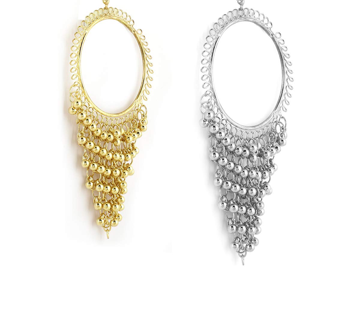 Yellow Chimes Combo of 2 Pairs - Silver Golden Dangler's Traditional Chandbali Earrings for Women and Girls