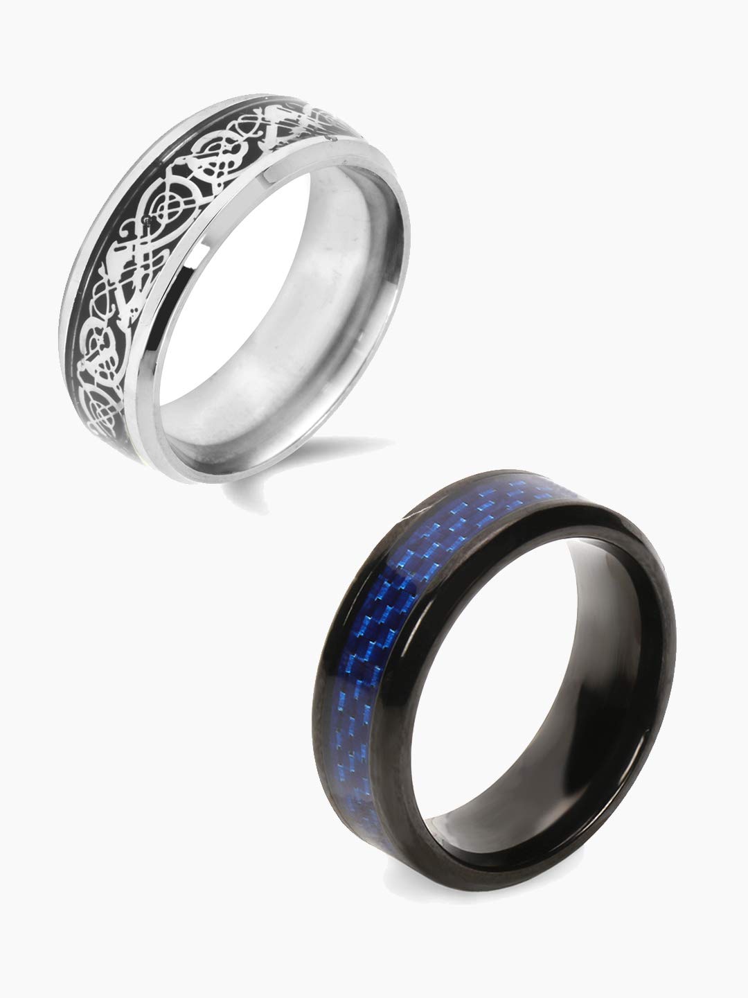 Yellow Chimes Combo of 2PCS Western Style Finger-Thumb and Black Dragon Stainless Steel Ring for Men and Boys