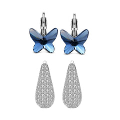 Yellow Chimes Earrings for Women and Girls | 2 Pair Combo of Silver Crystal Hoop and Blue Butterfly Designed Clipon Earrings for Women | Birthday Gift for Girls and Women Anniversary Gift for Wife