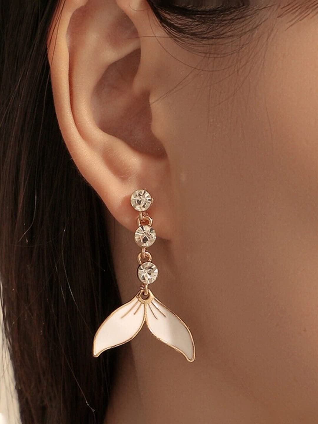 Yellow Chimes Earrings For Women Crystal Studded White Color Leaflet Drop Dangle Earrings For Women and Girls