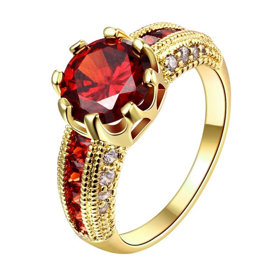 Yellow Chimes Dazzling Imperial Red Austrian Crystal Gold Plated Adjustable Ring for Women and Girls …