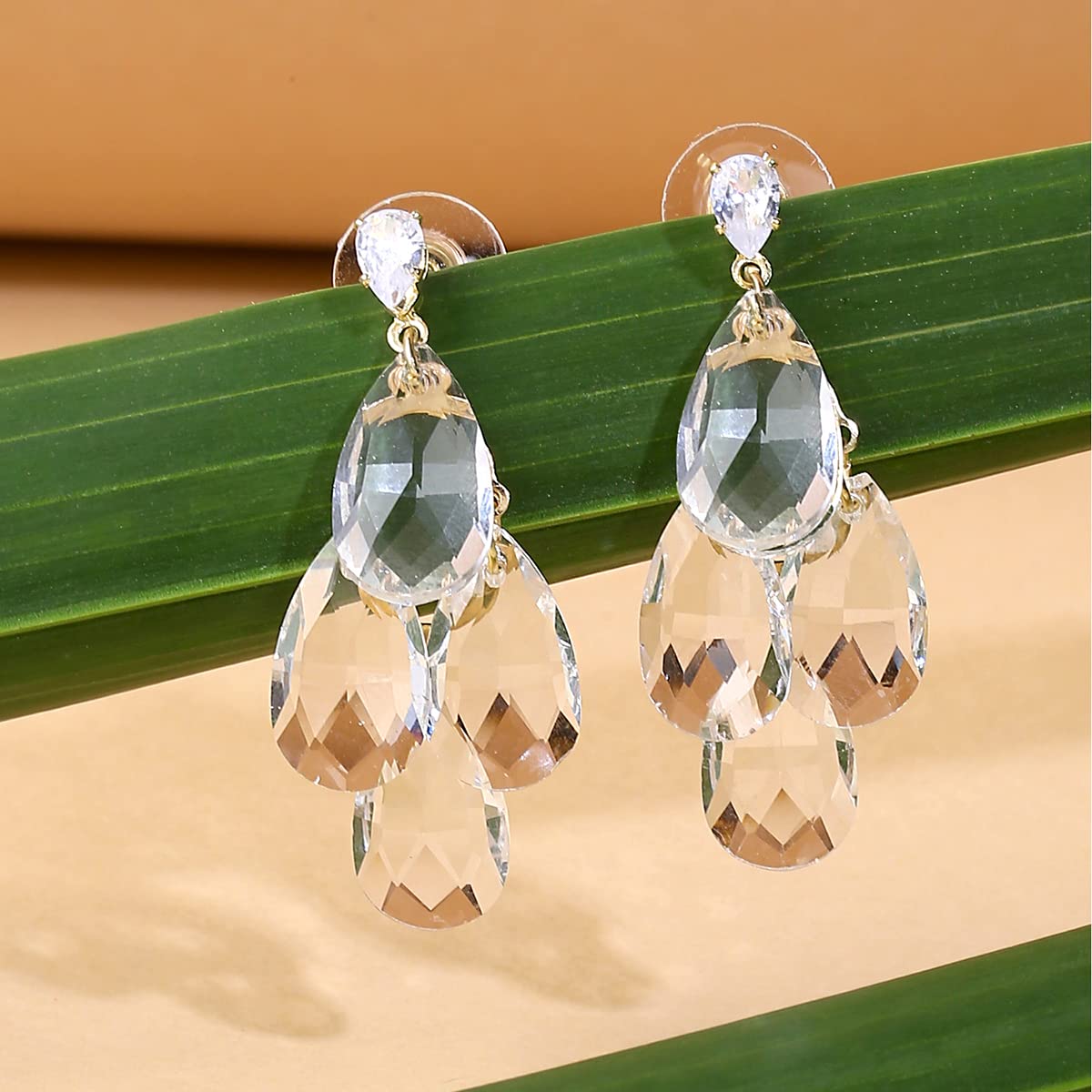 Yellow Chimes Earrings For Women Gold Tone Clear Crystal Studded Teardrop Shape Dangle Drop Earrings For Women and Girls