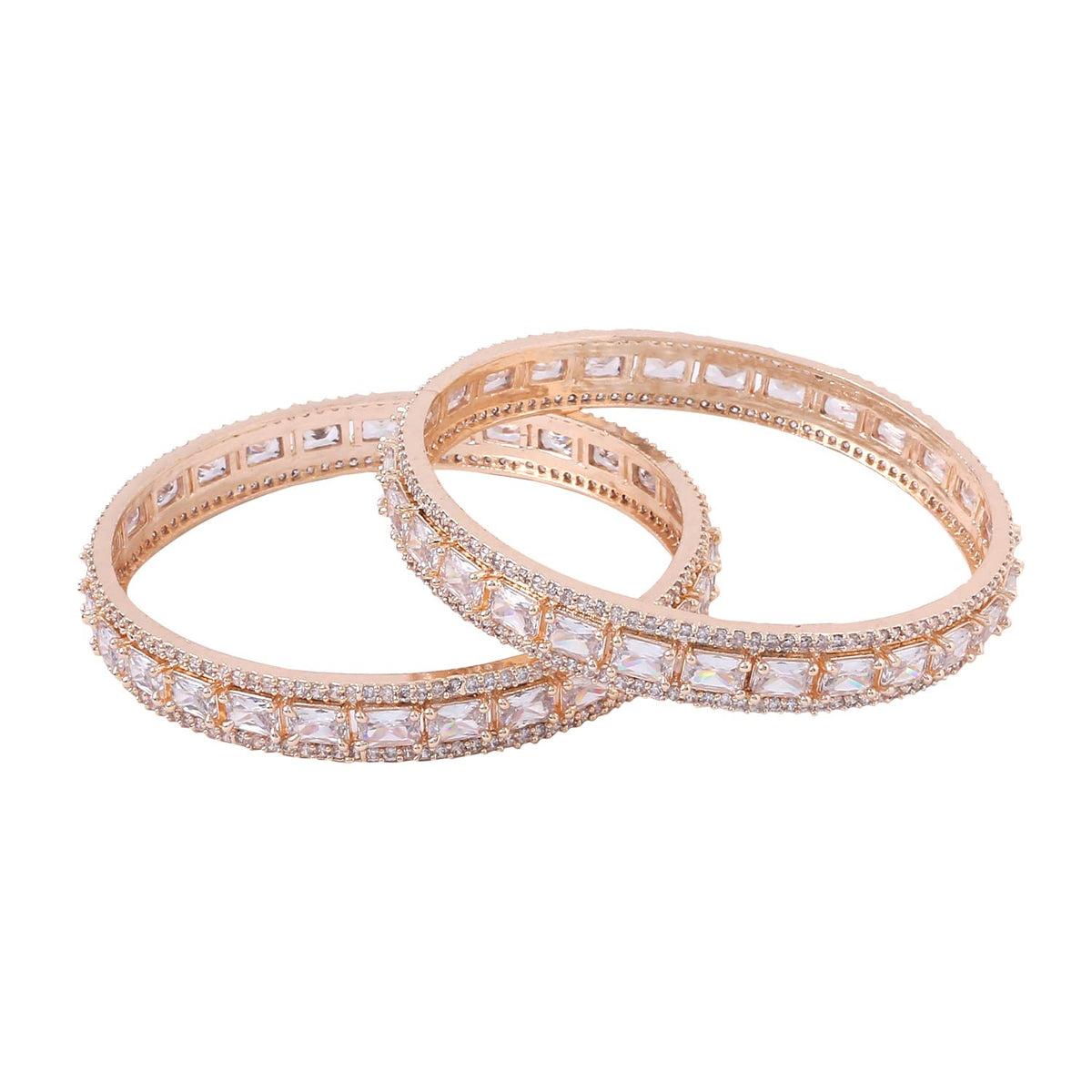 Yellow Chimes Bangles for Women and Girls American Diamond Bangles for women | Rose Gold Tone White AD Stone Bangles | Birthday Gift For girls and women Anniversary Gift for Wife