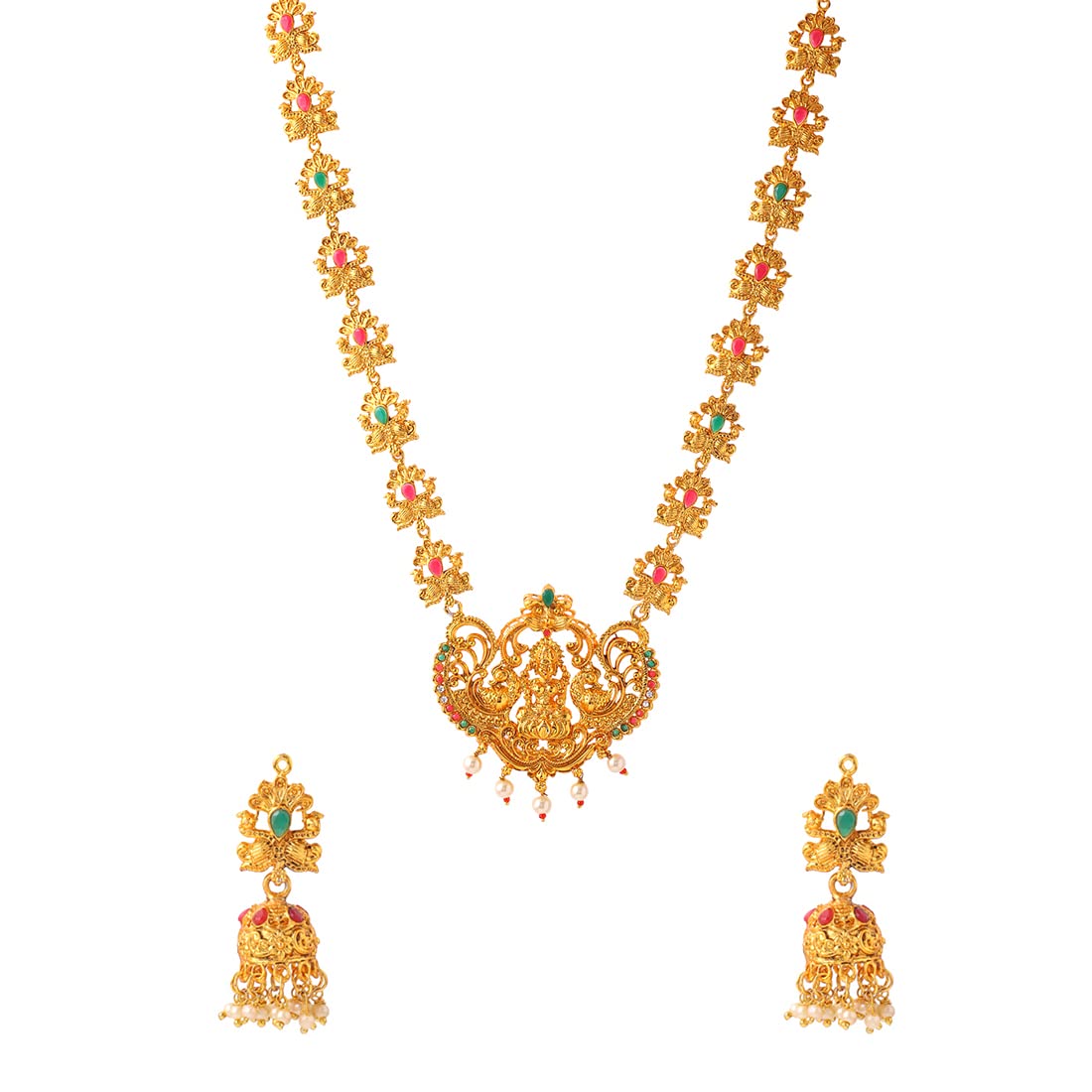 Yellow Chimes Jewellery Set for Women and Girls Traditional Jewellery Set Gold Plated Necklace Set Stone Studded Antique Jewellery Birthday Gift for Girls and Women Anniversary Gift for Wife