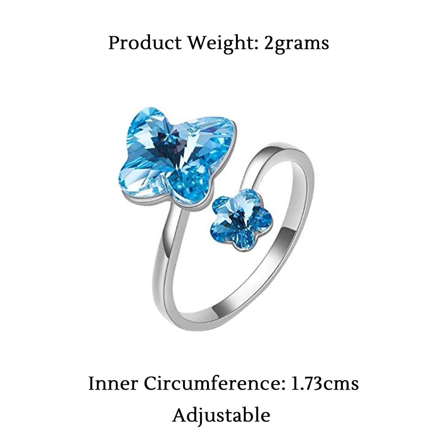 Yellow Chimes Rings for Women and Girls Blue Crystals from Swarovski Ring Adjustable Crystal Rings Silver Toned Butterfly Finger Ring for Women | Birthday Gift For girls and women Anniversary Gift for Wife