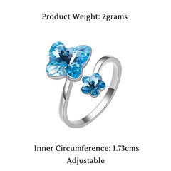 Yellow Chimes Rings for Women and Girls Blue Crystals from Swarovski Ring Adjustable Crystal Rings Silver Toned Butterfly Finger Ring for Women | Birthday Gift For girls and women Anniversary Gift for Wife