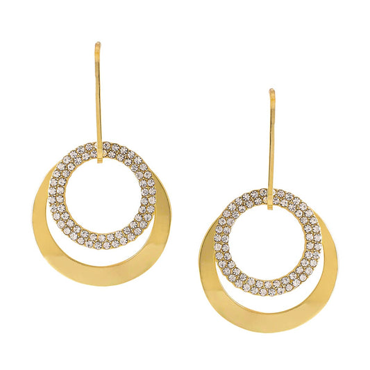 Yellow Chimes Earrings For Women Gold Plated Crystal Studded Double Open Circle Hanging Drop Earrings For Women and Girls