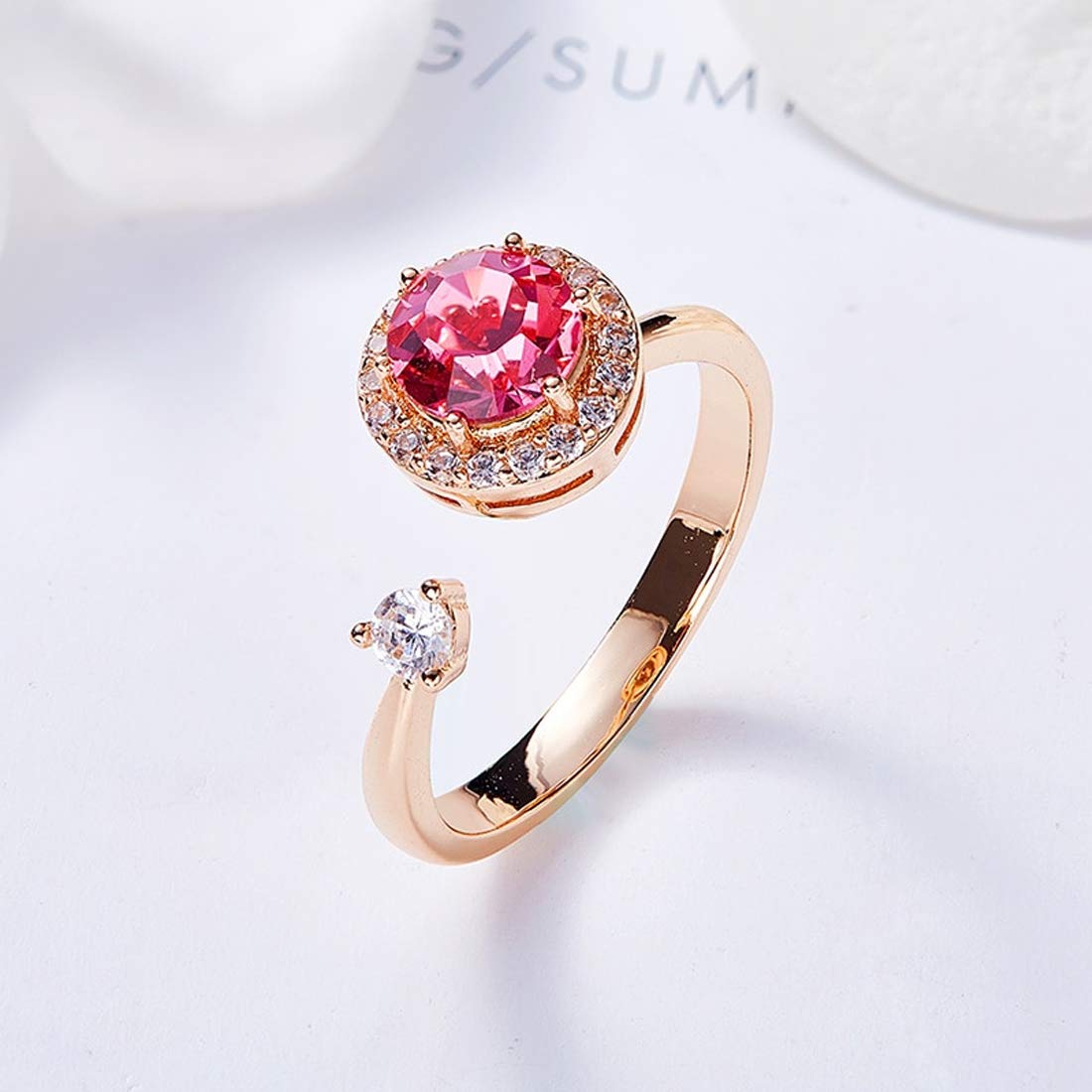 Yellow Chimes Rings for Women and Girls Pink Crystals from Swarovski Ring Adjustable Crystal Rings Rose Gold Plated Rotating Crystal Finger Ring for Women | Birthday Gift For girls and women Anniversary Gift for Wife