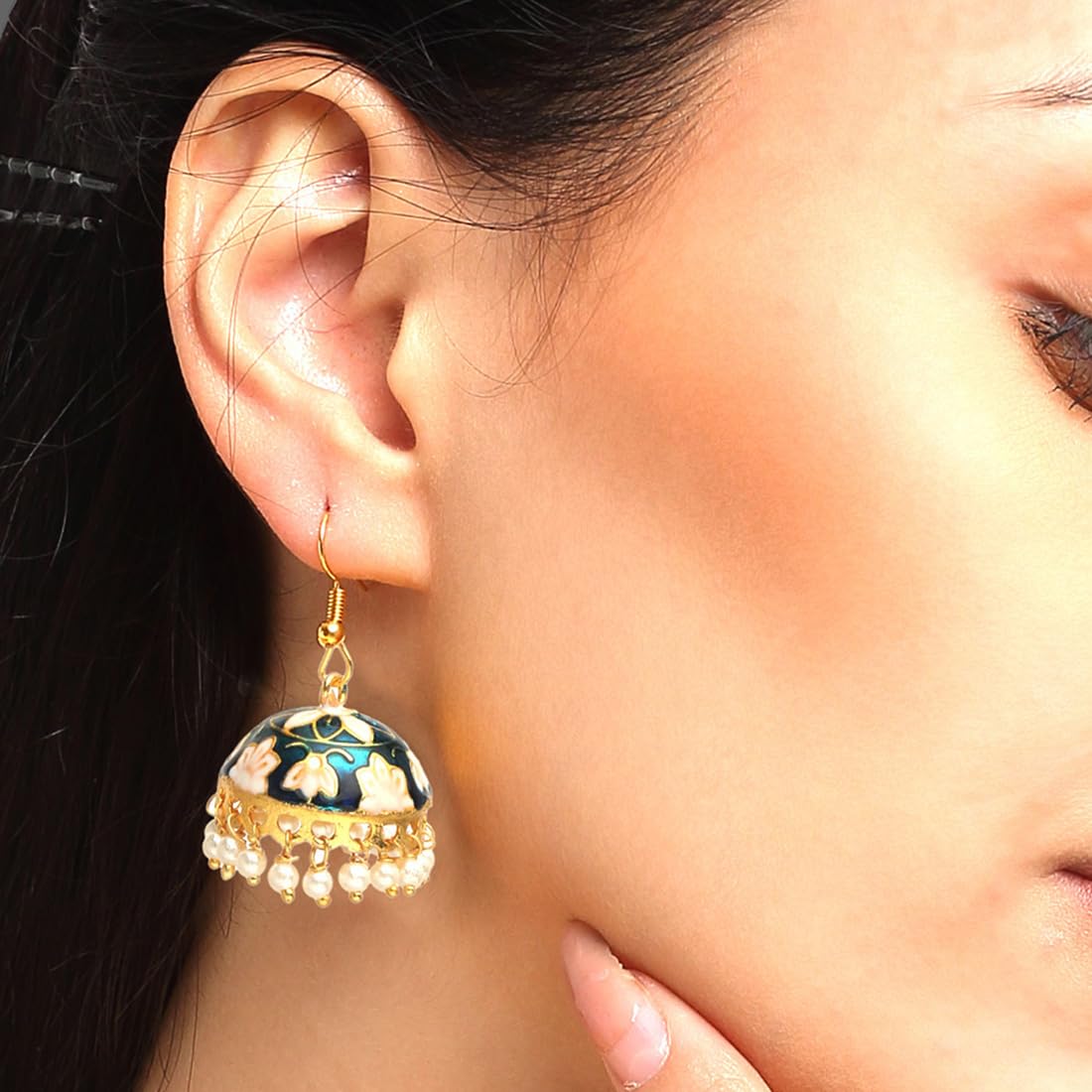 Kairangi Meenakari Jumka Earrings with Ethnic Design Gold Plated Traditional Beads Combo of 3 pair for Women and Girls