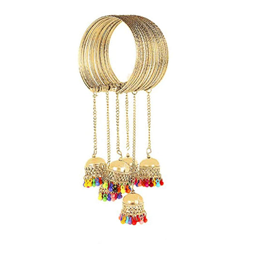 Yellow Chimes Latkan Bangles for Women Traditional Golden Jhumki Latkan Tassels Charms Adjustable Bangle Bracelet for Girls and Women