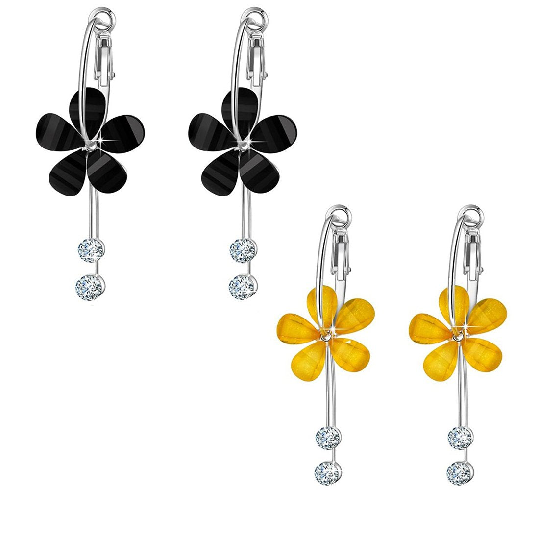 Yellow Chimes Hoop Earrings for Women Combo of 2 Pairs Yellow Black Floral Hoop Earrings for Women and Girls