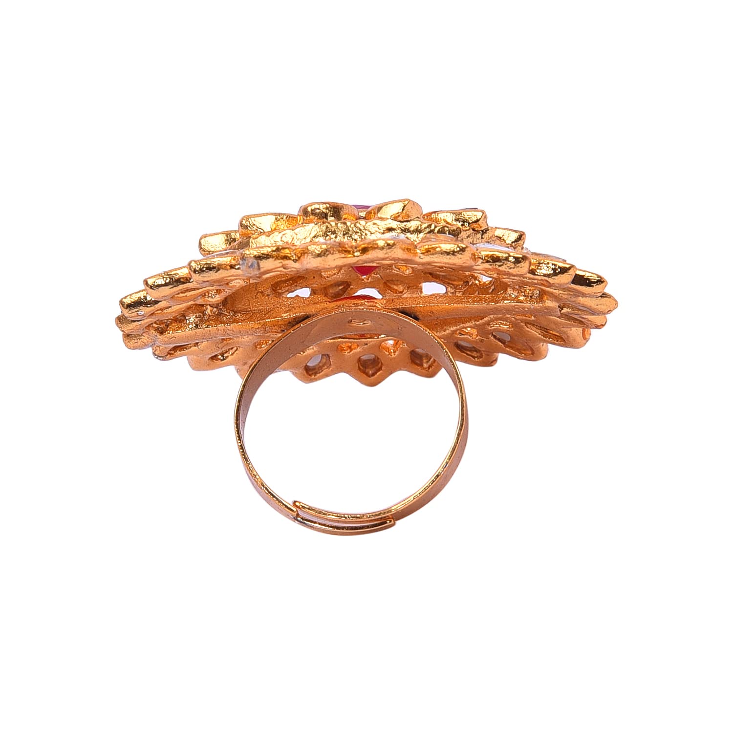 Yellow Chimes Women's Traditional Red Cocktail Adjustable Stone Gold Plated Kundan Studded Cocktail Finger Ring