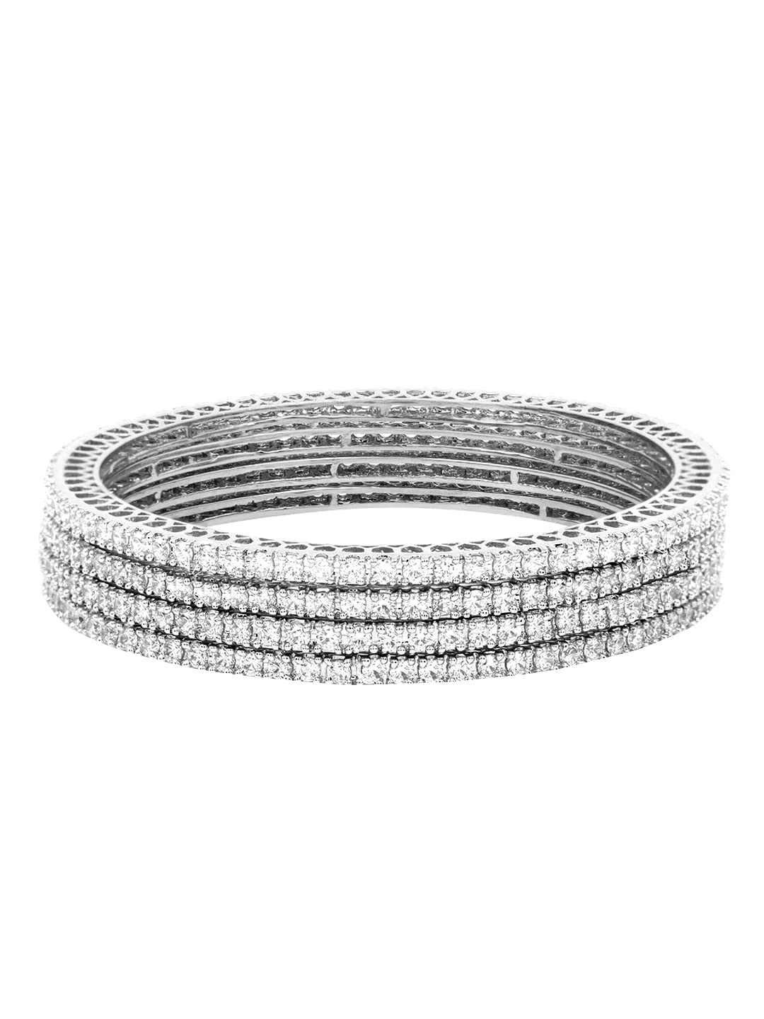 Yellow Chimes American Diamond Bangles for Women Silver Plated 4 PCs High Grade Authentic White AD Jewellery Bangles Set for Women and Girls
