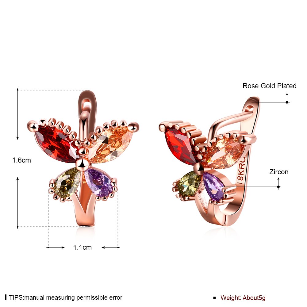 YELLOW CHIMES Flying Butterfly 18K Rose Gold Pated Swiss AAA Zircons Designer Earrings for Women