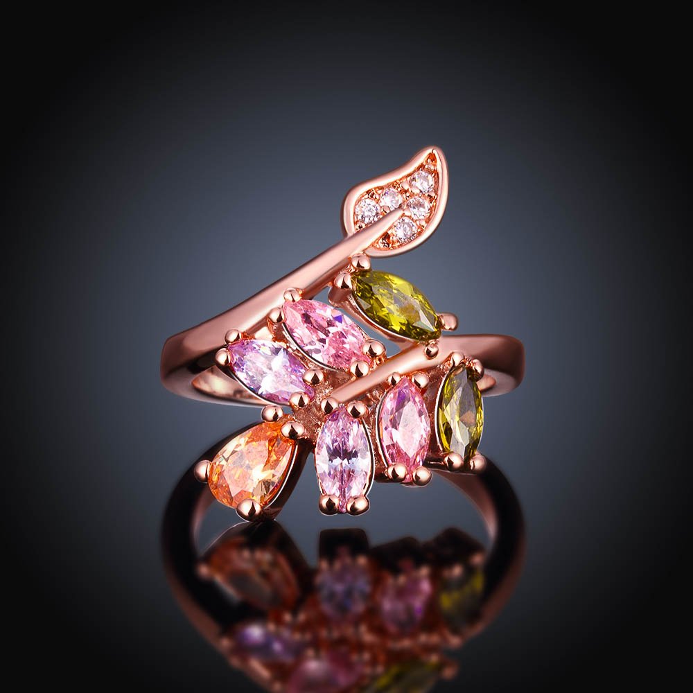 Yellow Chimes Rings for Women Multicolor Ring Sparkling Glamourously Swiss Zircon RoseGold Plated Adjustable Ring for Women and Girls.