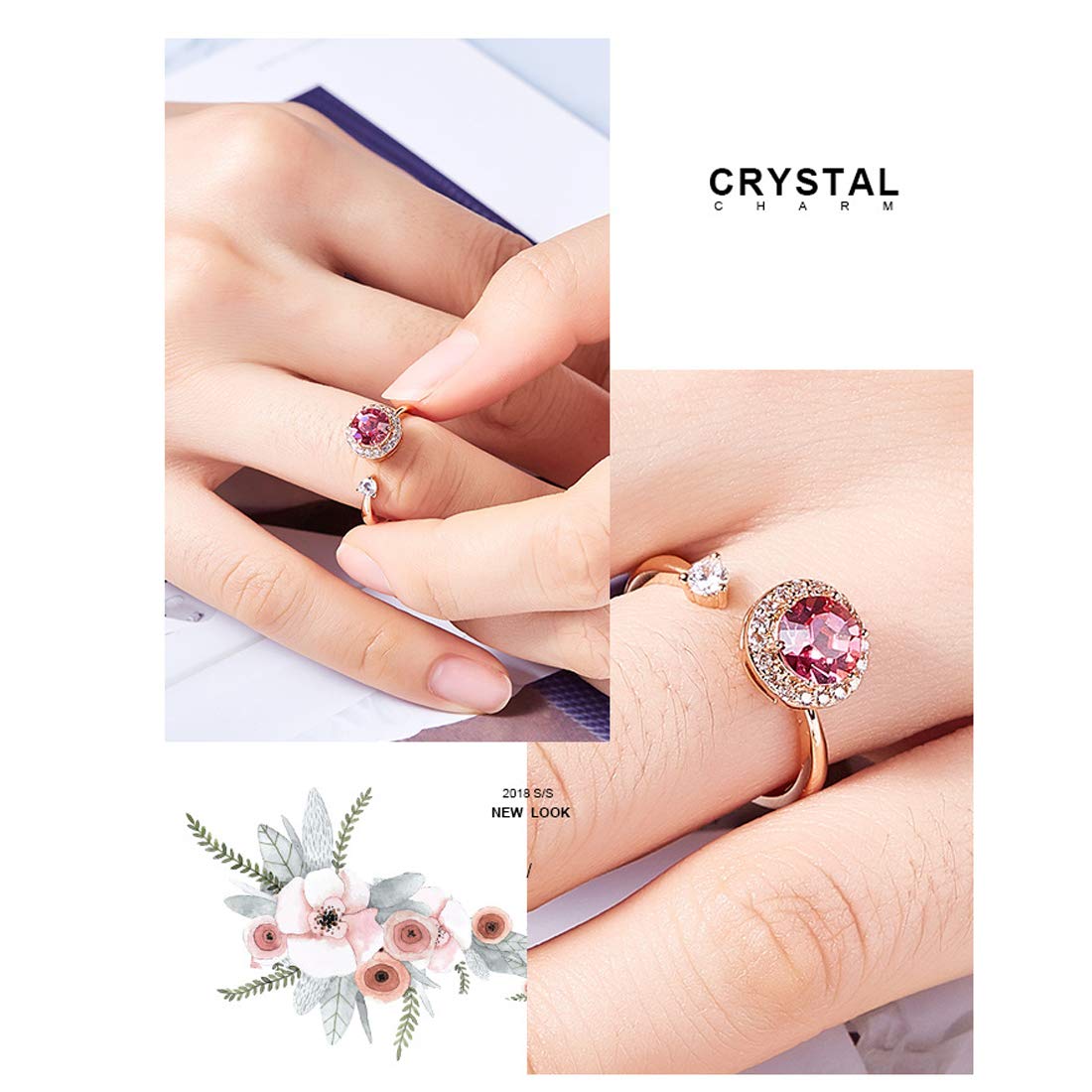 Yellow Chimes Rings for Women and Girls Pink Crystals from Swarovski Ring Adjustable Crystal Rings Rose Gold Plated Rotating Crystal Finger Ring for Women | Birthday Gift For girls and women Anniversary Gift for Wife