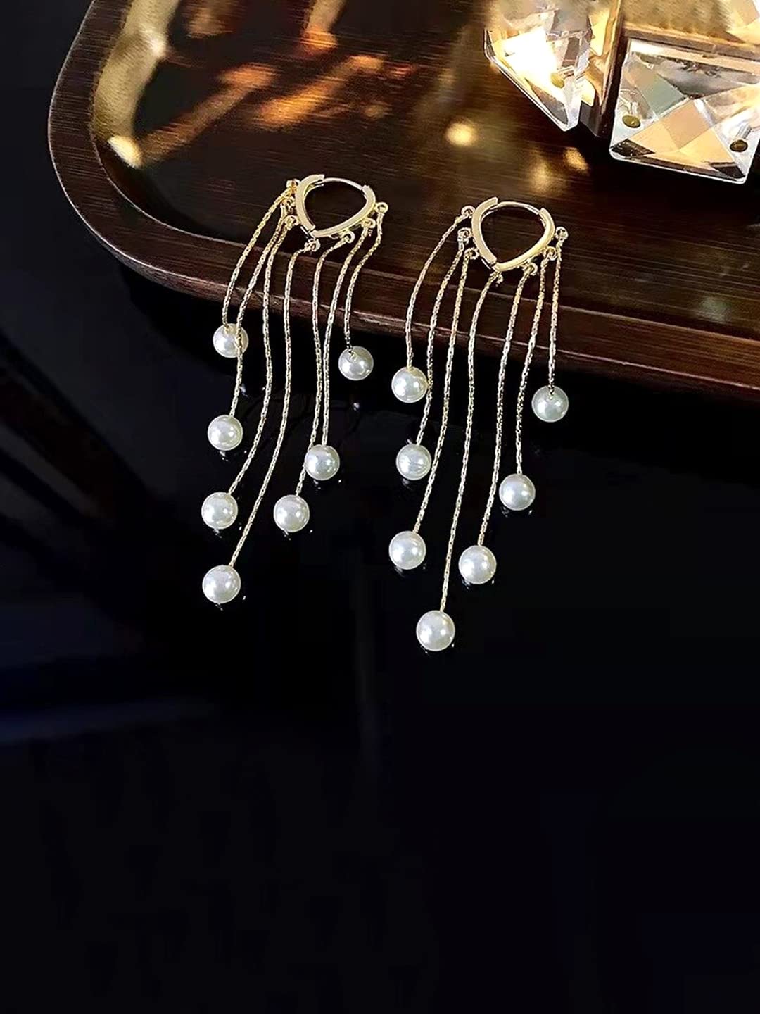 Yellow Chimes Earrings For Women Gold Toned Pearl Beads Hanging Drop Dangler Earrings For Women and Girls