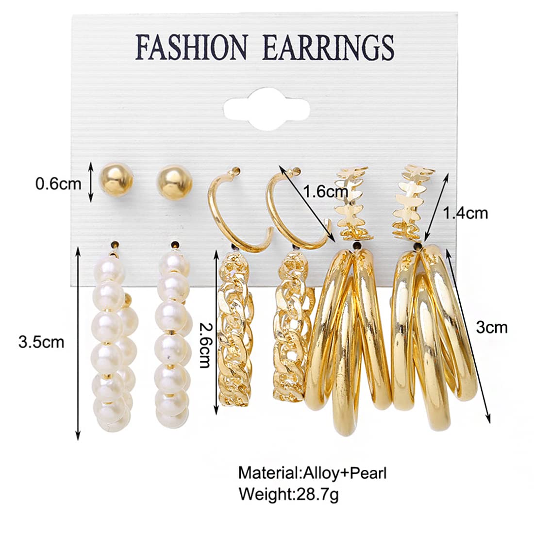 Yellow Chimes Set of 6 Gold Plated Pearl Contemporary Hoop and Stud Earrings For Women And Girls (Pack Of 10)