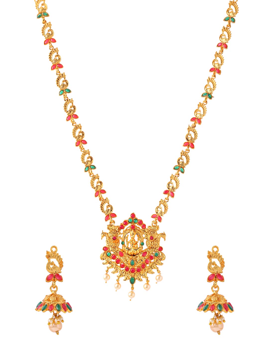 Yellow Chimes Jewellery Set for Women and Girls | Gold Plated Temple Jewellery Set for Women Traditional | Accessories Jewellery for Women | Stone Studded Long Haram Jewelry Set Antique Jewellery | Birthday Gift for girls and women Anniversary Gift for