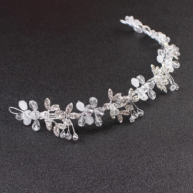 Yellow Chimes Bridal Hair Vine for Women and Girls Bridal Hair Accessories for Wedding Silver Headband Hair Accessories Wedding Jewellery for Women Crystal Bridal Wedding Head band Hair Vine for Girls