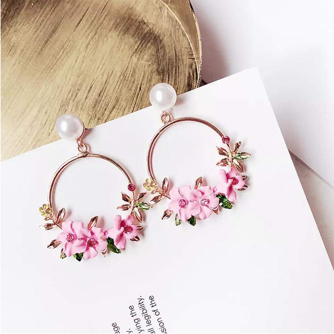 Yellow Chimes Elegant Floral Pearl Circle Gold Plated Drop Earrings For Women and Girl's