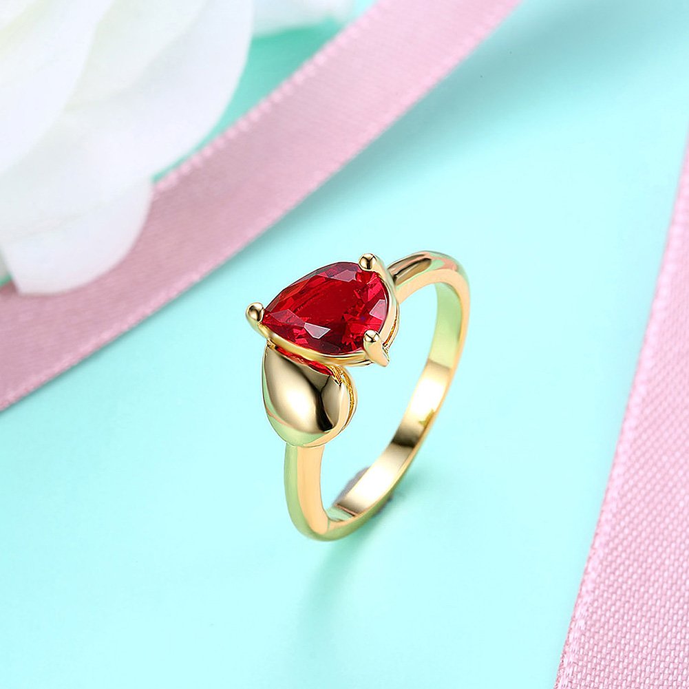 Yellow Chimes Romantic Red Heart 18K Gold Plated High Grade Crystal Ring for Women & Girls