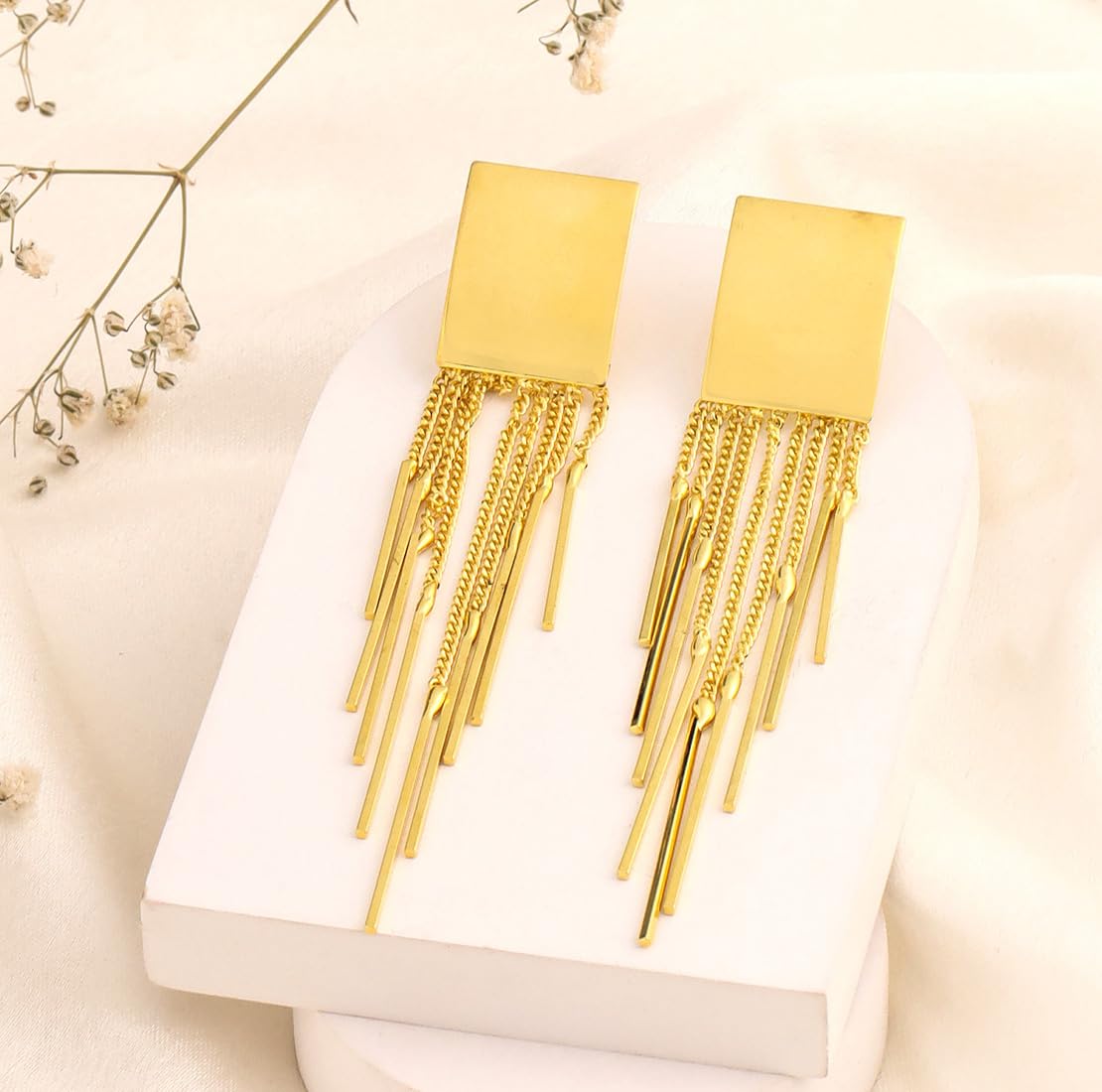 Yellow Chimes Earrings for Women and Girls I Fashion Long Chain Dangler Earrings | Gold Plated Teassel Style Danglers I Birthday Gift For Girls and Women Anniversary Gift for Wife