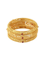 Yellow Chimes Bangles for Women Gold Toned Red Crsytal Studded Traditional Designed Set of 3 Pcs Bangles for Women and Girls