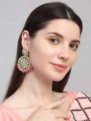 Yellow Chimes Chandbali Earrings for Women Gold Plated Kundan Studded Pink Pearl Drop Earrings For Women And Girls