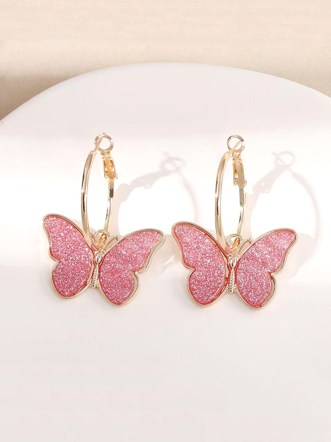 Yellow Chimes Earrings for Women and Girls Drop Earrings for Girls | Gold Plated Pink Color Butterfly Drop Earrings | Birthday Gift for girls and women Anniversary Gift for Wife