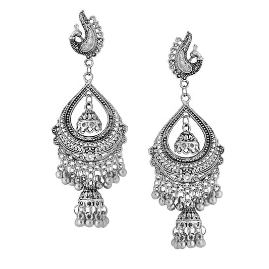 Kairangi Oxidised Jhumka Earrings for Women Crafted Silver Oxidised Traditional Jhumka Chandbali Earrings for Women and Girls