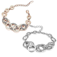 Yellow Chimes Combo 2 Pcs Circles of Love Crystal Charm Silver/Rose Gold Plated Bracelet for Women and Girls