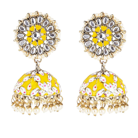 Kairangi Meenakari Jhumka Earrings for Women Meenakari Handcrafted Gold Plated Traditional Yellow Jhumka/Jhumki Earrings for Women and Girls.