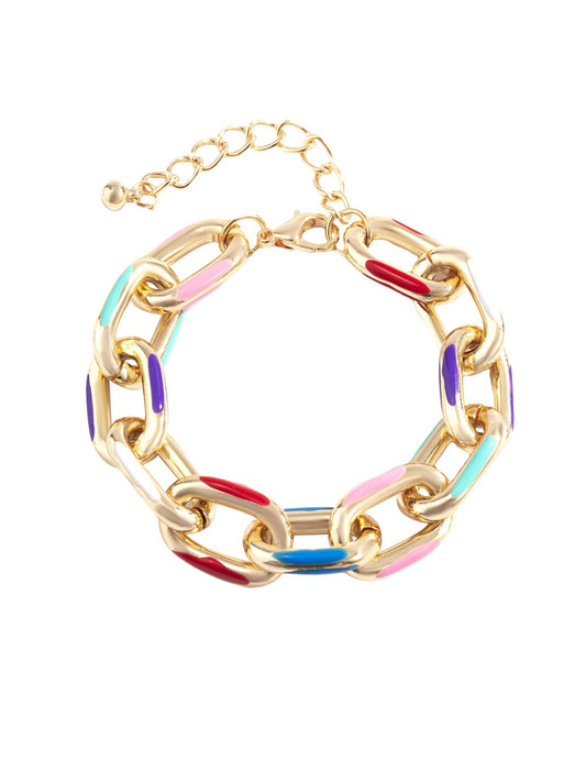 Yellow Chimes Bracelet for Women and Girls Chain Bracelets for Women and Girls | Gold Plated Interlinked Chain Enamel Designed | Birthday Gift For girls and women Anniversary Gift for Wife