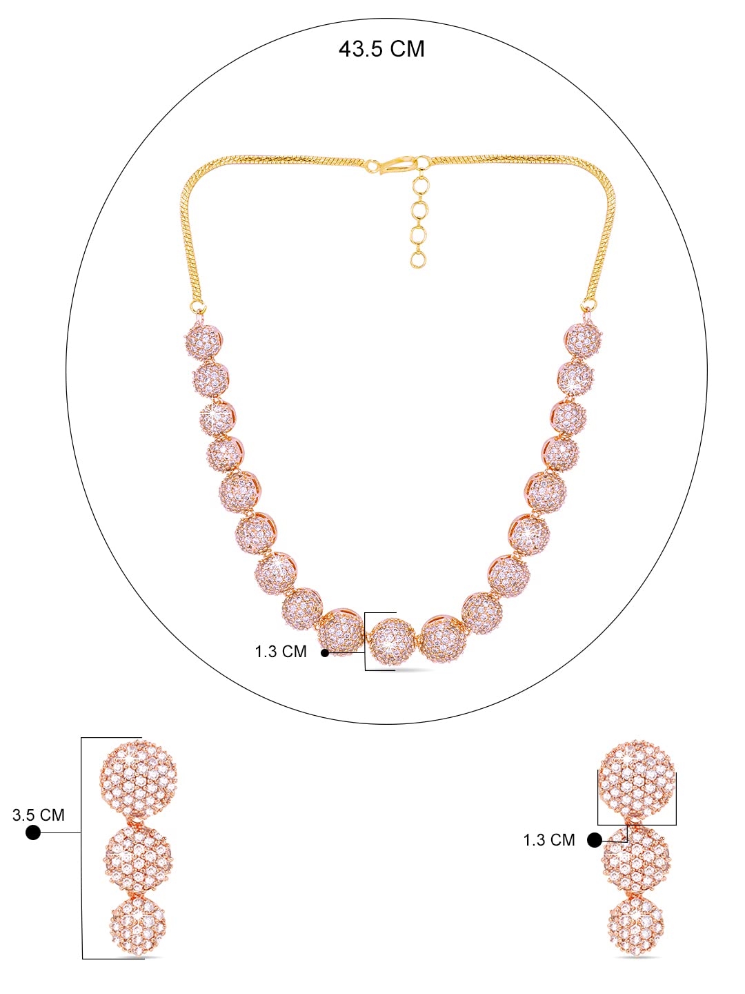 Yellow Chimes Copper and American Diamond Jewellery Set for Women (Rose Gold) (YCADNS-07GEOCRY-RG)