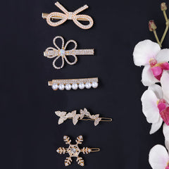 Yellow Chimes Hair Clips for Women Girls Hair Accessories for Women White Crystal Hair Clip 5 Pcs Hair Clips for Girls Hairclips Alligator Clips for Hair Pins for Women and Girls Gift For Women & Girls