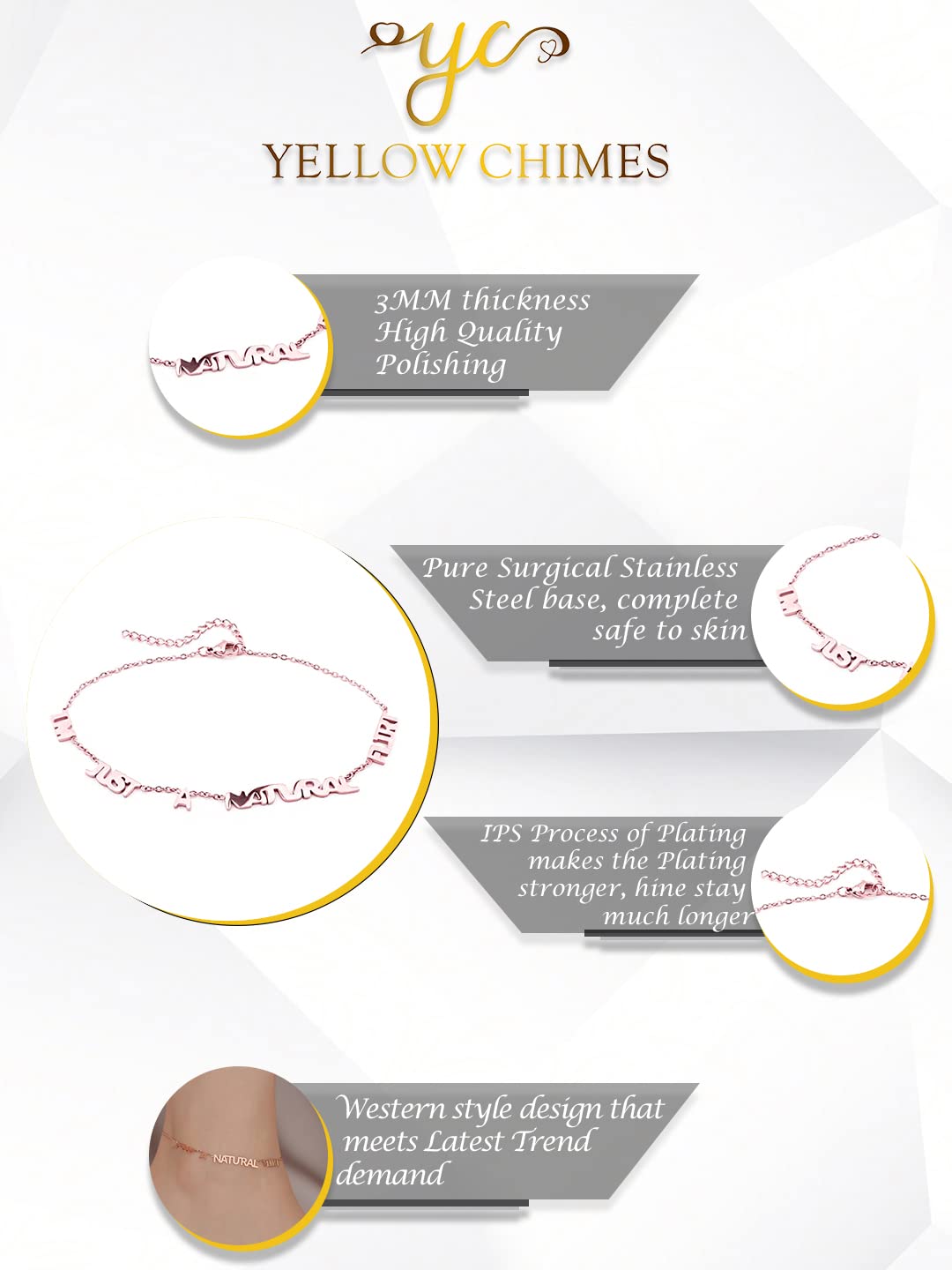 Yellow Chimes Anklets for Women Rose Gold-Plated Stainless Steel I'm Just A Natural Flirt Fashion Anklet For Women and Girls