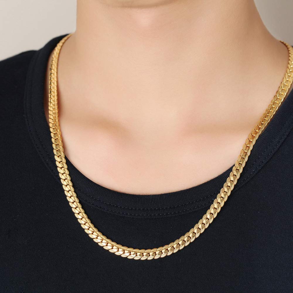 Yellow Chimes Trendy Classic Stainless Steel Flat Curb Chain 24 Inch Golden Necklace Gold Plated Chain for Men (Golden) (YCSSCH-FLATCURB-24-GL)