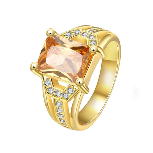 Yellow Chimes Rings for Women Sapphire Style Big Crystal Yellow and White Stoned Gold plated Eye Catching Smooth Finished Ring for Womena and Girls