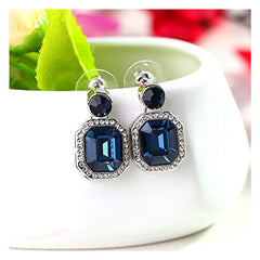 Yellow Chimes Combo of Two Pairs Classic Blue Royal Crystal Black Gun Plated Yellow Crystal Drop Earrings for Women and Girls