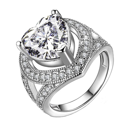 Yellow Chimes Ring for Women Cocktail Style Platinum Plated Emerald Crystal Heart Ring for Women and Girls