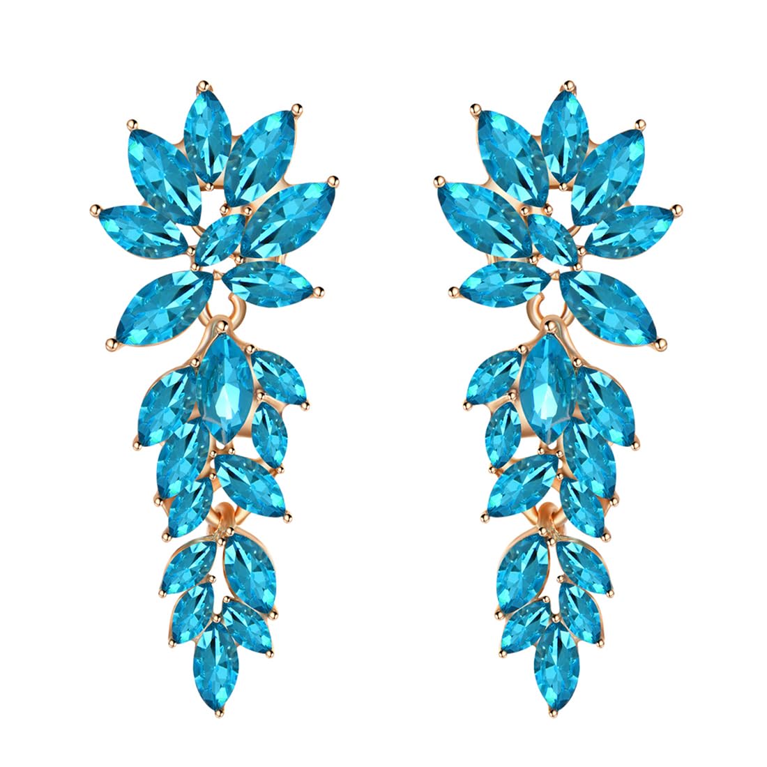 Kairangi Elegant A5 Grade Sparkling Crystal Classic Leafy Design Crystal Drop Earrings For Women And Girls (Sky Blue)