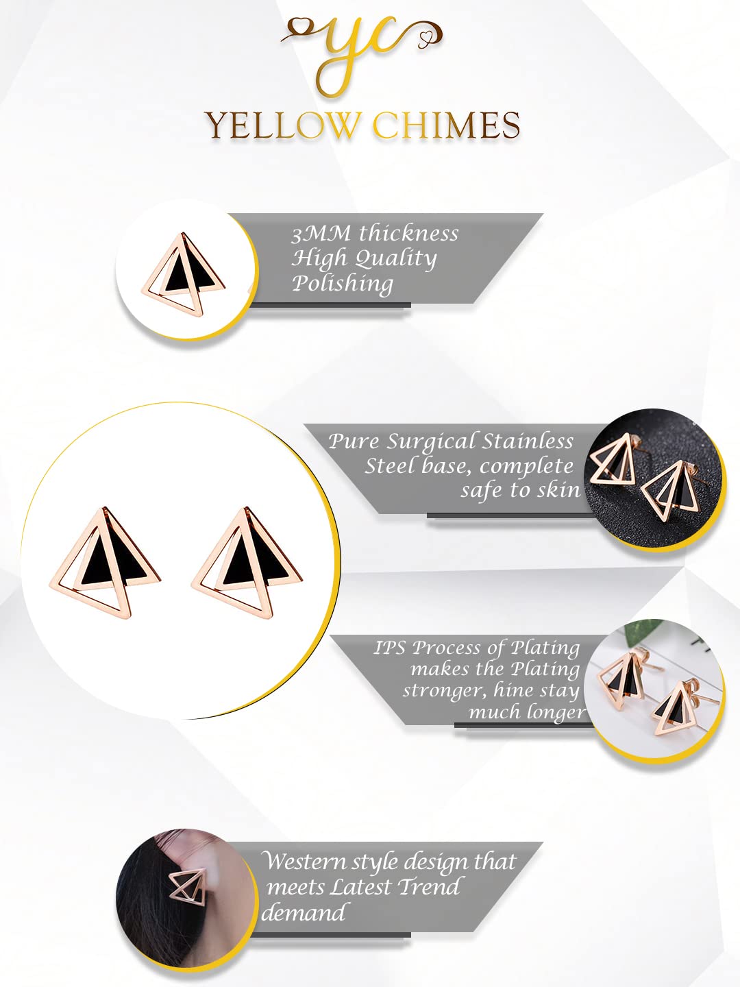 Yellow Chimes Drop Earrings for Women Western Rose Gold Plated Stainless Steel Black Geometric Circle Drop Earrings For Women and Girls