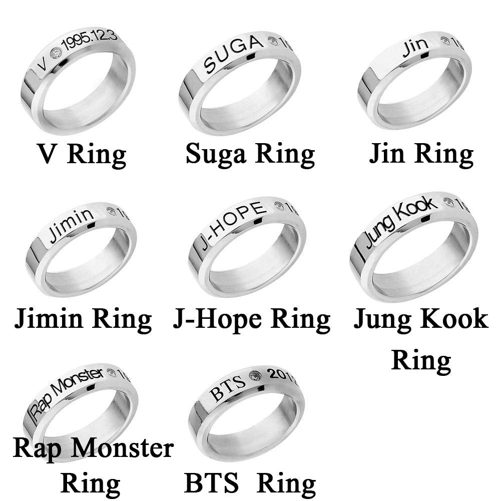 Yellow Chimes Rings for Men BTS Rings Stainless Steel Silver Ring Kpop BTS Bangtan Members Name & Dob Engraved Ring for Men and Boys