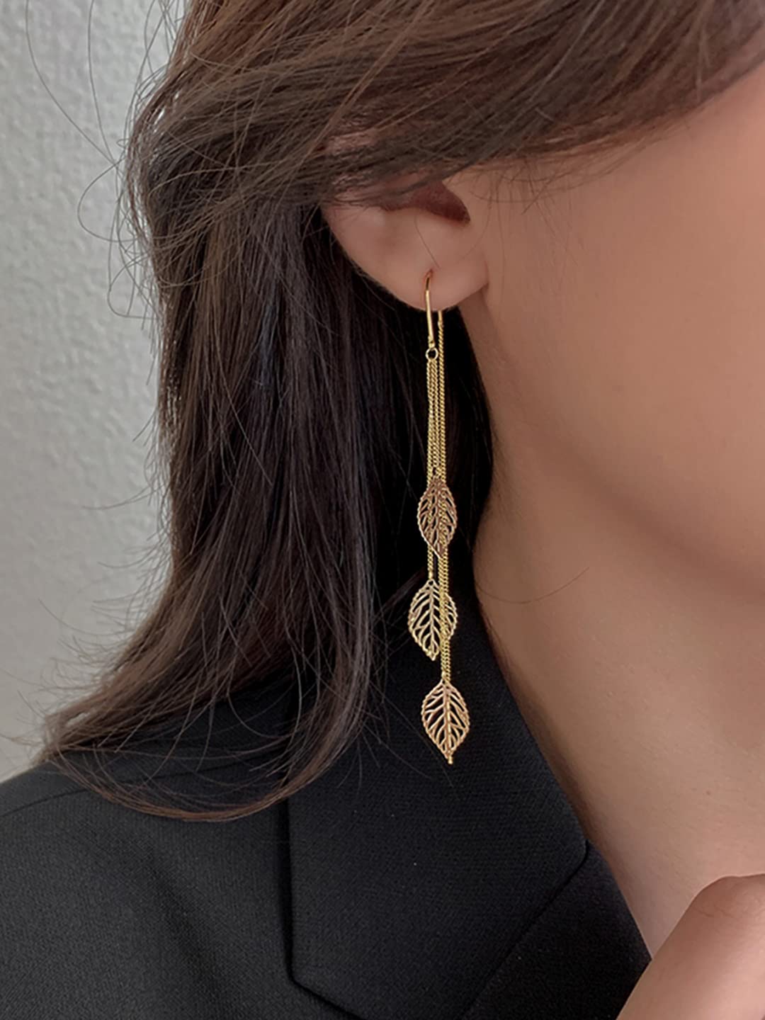 Yellow Chimes Earrings For Women Gold Tone Chain With Leaf Hanging Dangle Earrings For Women and Girls