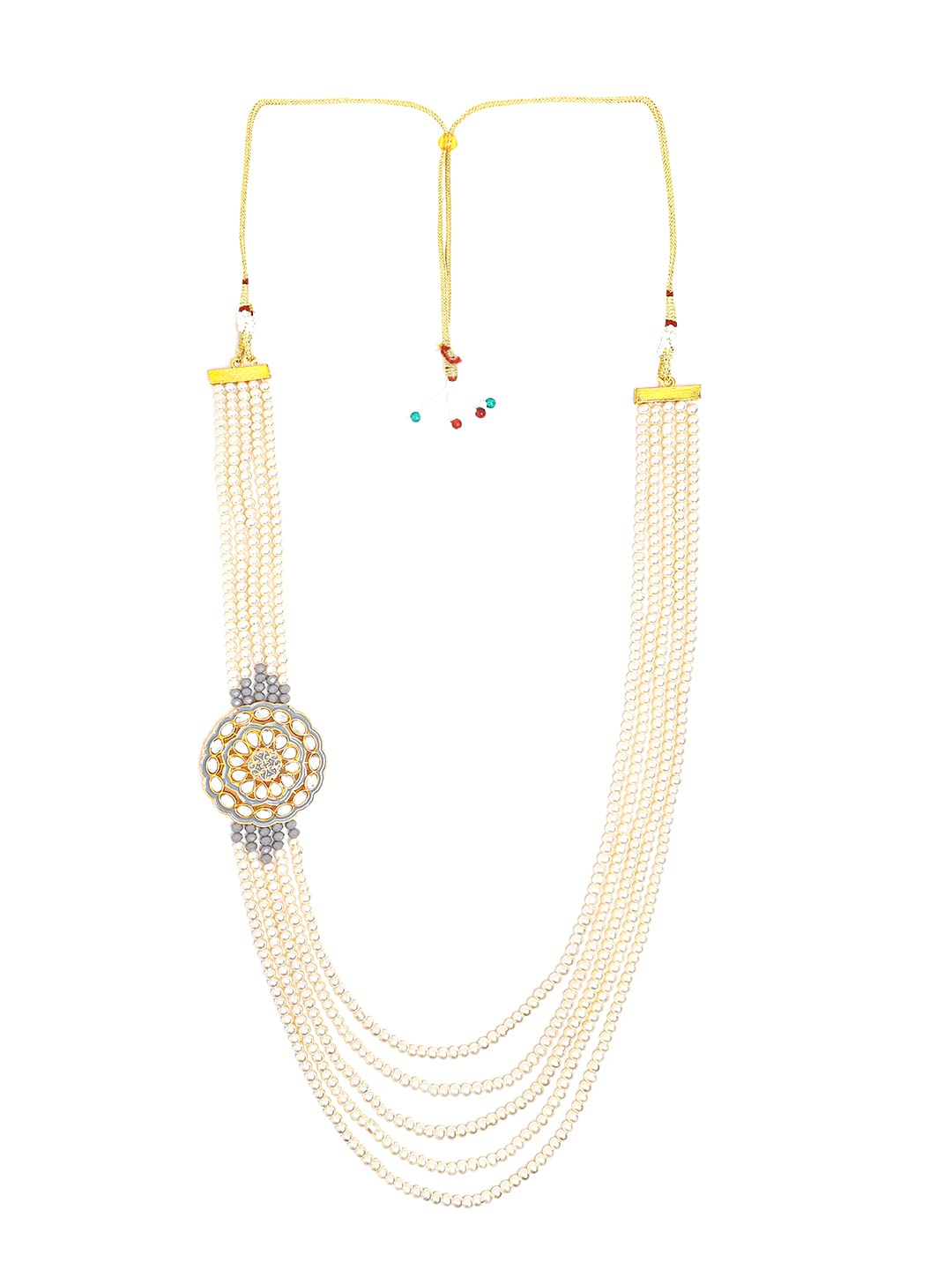 Yellow Chimes Pearl Jewellery Set for Women White Kundan Beads Necklace Set Traditional Multilayered Long Jewellery Set for Women and Girls