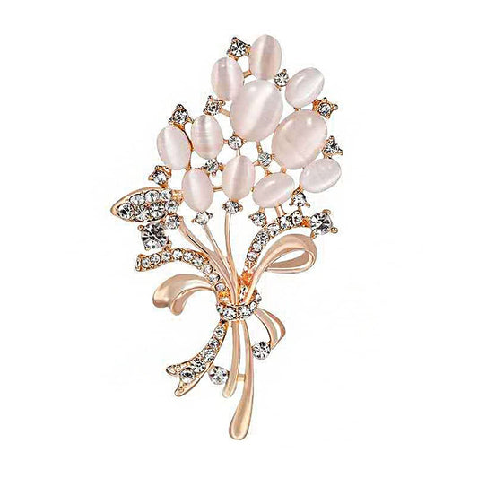 Yellow Chimes Brooch for Women Elegant Opal Stone Rosegold Plated Floral Shaped Crystal Brooch for Women and Girls