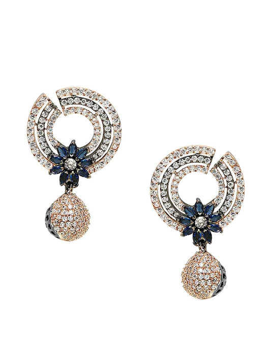 Yellow Chimes American Diamond Earrings for Women Rhodium-Plated White & Black AD-Studded Floral Drop Earrings For Women and Girls