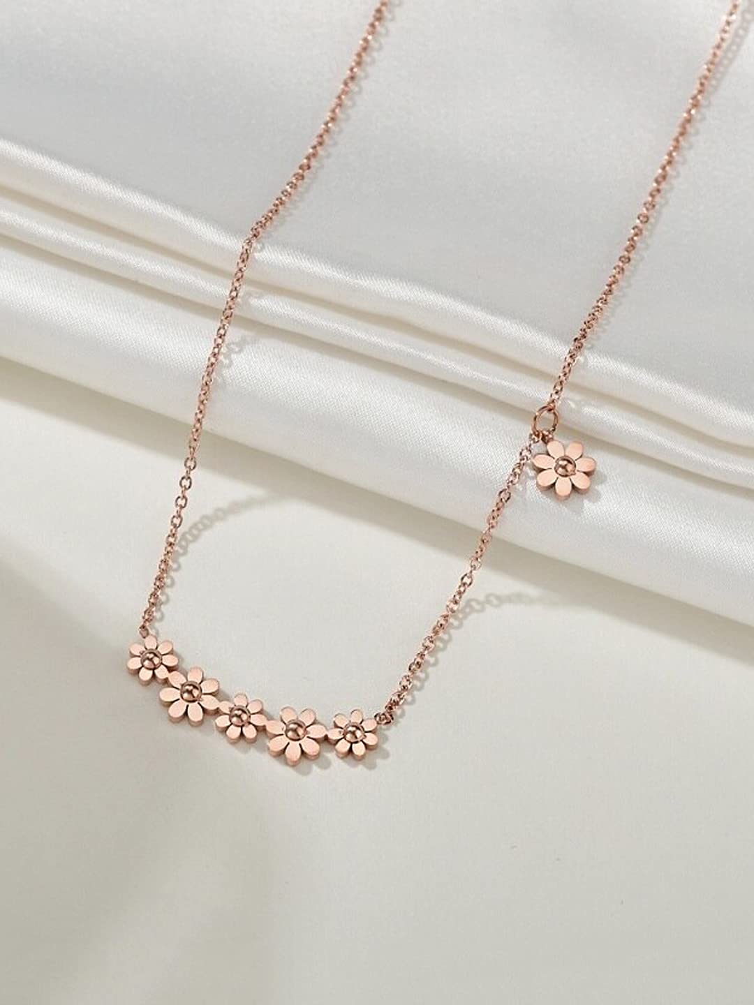 Yellow Chimes Pendant for Women Floral Necklace Statement Style Rose Gold Plated Chain Pendant Necklace for Women and Girls.